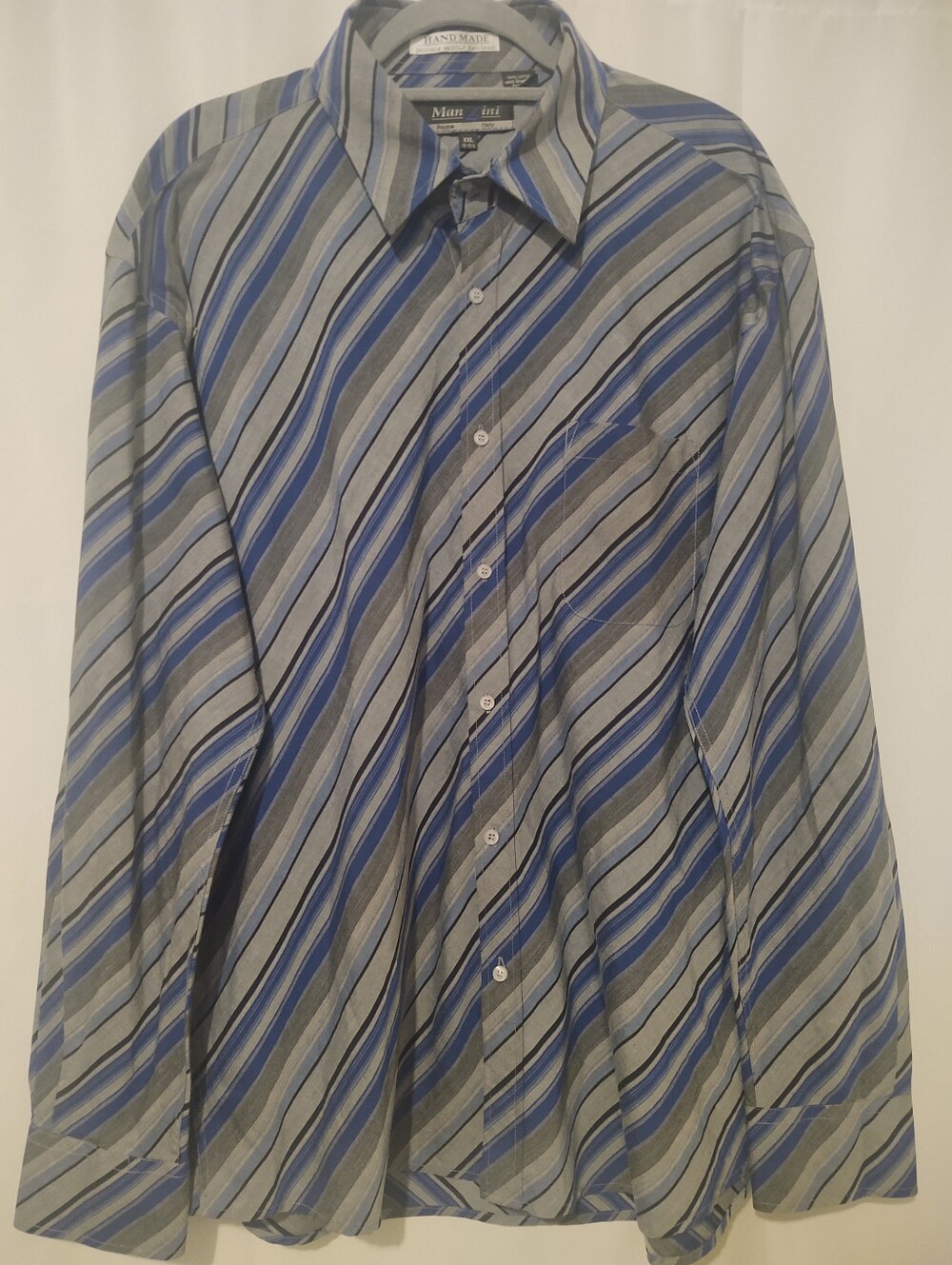 Manzini Men's Long Sleeve 100% Cotton Blue/Gray Striped Dress Shirt - Size 2XL